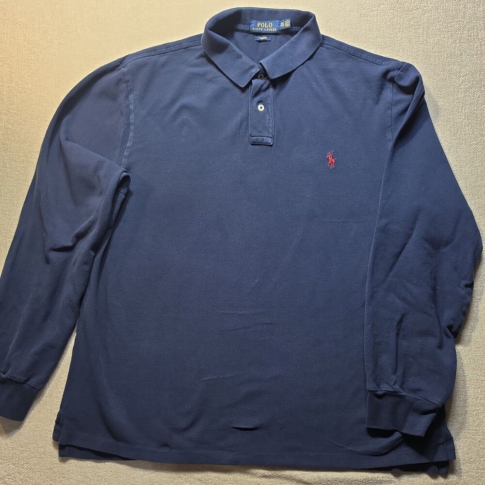 Polo Ralph Lauren Men’s Blue Solid Long Sleeve Button Collared Polo Shirt XXL